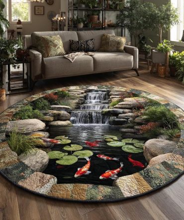 Koi Haven Round Rug - Cozy Plush Area Rug With Tranquil Koi Scene, Soft Touch, Durable Backing And Fade-Resistant Design For Living Spaces