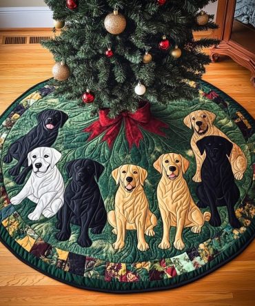 Labrador Cuddle Quilted Tree Skirt — Cozy Canine Holiday Accent, Cute Labrador Prints On Soft Quilted Fabric For Festive Trees