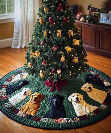 Labrador Festive Dreams Quilted Tree Skirt — Dog Lover Holiday Decor, Adorable Labrador Motifs On Plush Quilted Base