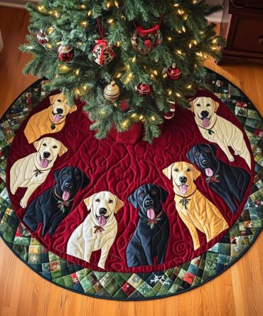 Labrador Holiday Charm Quilted Christmas Tree Skirt - Festive Labrador Motif, Soft Quilting, Non-Slip Backing, Easy Care, Ideal Pet Gift
