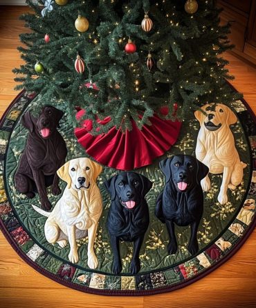 Labrador Holiday Charm Quilted Tree Skirt — Festive Dog Lover Decor, Warm Quilting And Charming Labrador Illustrations For The Holidays