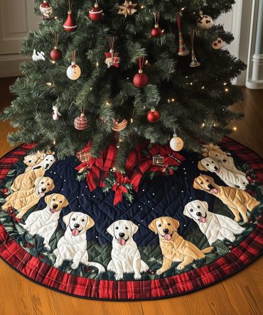 Labrador Holiday Spirit Quilted Tree Skirt — Festive Labrador Motif, Generously Sized, Durable Quilting For Classic Christmas Styling