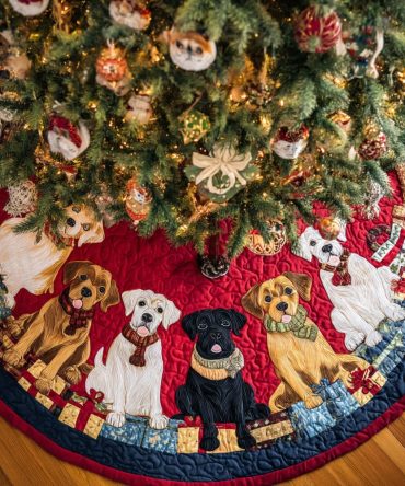Premium Labrador Retriever Quilted Tree Skirt — Yuletide Holiday Dog Lover Christmas Tree Base Cover, Festive Home Decor & Gift