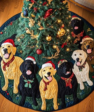 Winter Wishes Labrador Quilted Tree Skirt — Soft, Decorative Round Christmas Base Cover With Charming Dog Motif