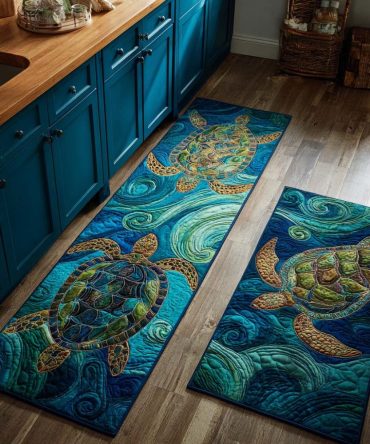 Lagoon Grace Elegant Kitchen Rug — Seafoam Coastal Runner, Non-Slip Backing, Fade-Resistant And Machine Washable For Everyday Luxury