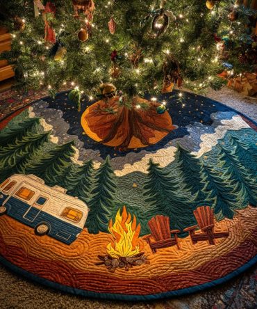 Lakeside Glow Quilted Christmas Tree Skirt — Serene Waterfront Holiday Décor, Plush Quilting, Timeless Neutral Palette For Home