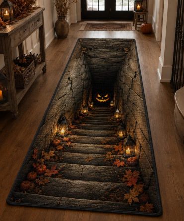 Lantern Descent Runner Rug — Atmospheric Vintage Lantern Hallway Runner Carpet, Soft Low-Pile Accent For Entryway