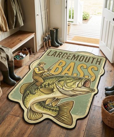 Largemouth Bass Statement Rug — Custom Bass-Shaped Area Rug For Anglers, Heavy-Duty Non-Slip Backing, Fade-Resistant Indoor/Outdoor Accent