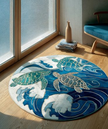Life In Motion Round Rug — Dynamic Wave Pattern Coastal Rug For Living Room, Playroom & Entryway
