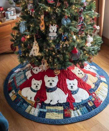 Lovely Westie Quilted Christmas Tree Skirt — Charming West Highland Terrier Holiday Accent, Perfect Gift For Dog Lovers