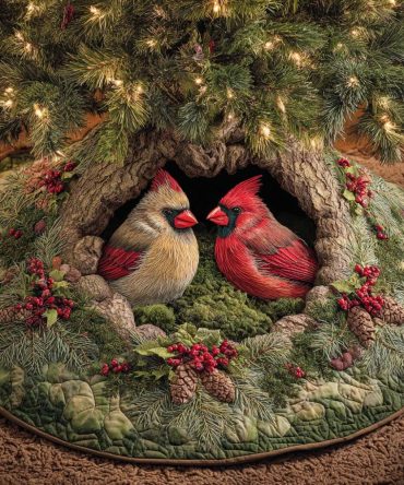 Lovers In The Snow Quilted Christmas Tree Skirt — Premium Holiday Tree Base Decor, Soft Quilting, Festive Accent For Home & Gifts
