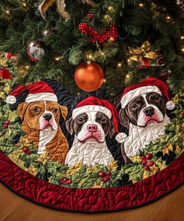 Loyal Pitbull Smiles Tree Skirt - Quilted Holiday Rug For Christmas Trees, Durable Stitching, Perfect For Pitbull Families