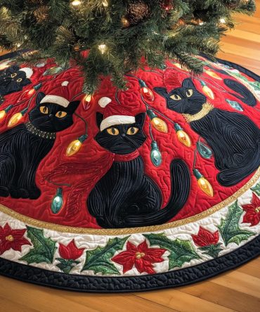 Lunar Gaze Quilted Christmas Tree Skirt — Mystical Moon & Stars Holiday Décor, 48-Inch Luxurious Fabric, Quilted Finish, Gift-Ready