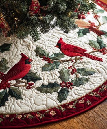 Magic Dust Quilted Christmas Tree Skirt — Sparkle-Accented Holiday Tree Skirt For Enchanting Decor, Soft Quilting & Easy Setup