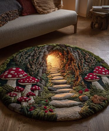 Magic Mushrooms Round Area Rug - Whimsical Mushroom Forest Design For Bedroom & Kids' Play Spaces, Plush Texture, Non-Slip & Stain-Friendly