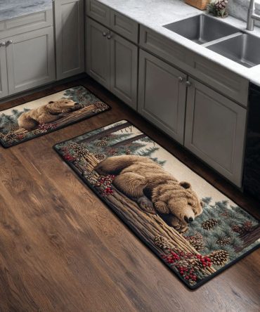 Majestic Bear Decorative Kitchen Rug - Premium Non-Slip Cabin Runner, Fade-Resistant Washable Mat For Lodge & Home Décor