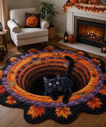 Maple Whiskers Fall Rug — Custom-Shaped Autumn & Halloween Area Mat With Charming Cat Motif, Non-Slip, Cozy