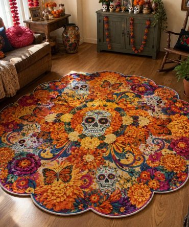 Marigold Soul Garden Custom Rug — Radiant Floral Motif With Durable Low-Pile Weave, Anti-Slip Backing, Perfect For Altars & Living Rooms