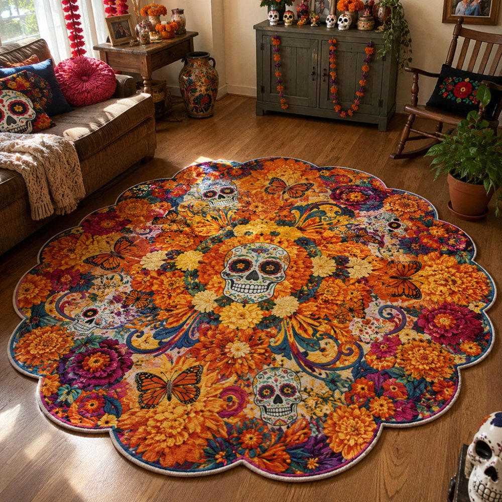 Marigold Soul Garden Custom Rug — Radiant Floral Motif With Durable Low-Pile Weave, Anti-Slip Backing, Perfect For Altars & Living Rooms