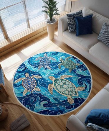 Marine Whisper Round Rug — Subtle Ocean-Tone Area Rug For Minimalist Coastal & Scandinavian Interiors