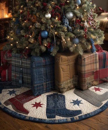 Maverick Style Quilted Christmas Tree Skirt — Bold Western Holiday Tree Skirt For Rustic Ranch Décor, Soft Quilting & Easy-Care Fabric