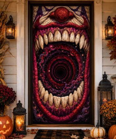 Maw Portal Quilted Door Cover - Terrifying Portal Door Display, Heavy Quilted Fabric For Indoor/Porch Halloween, Quick Hang And Store