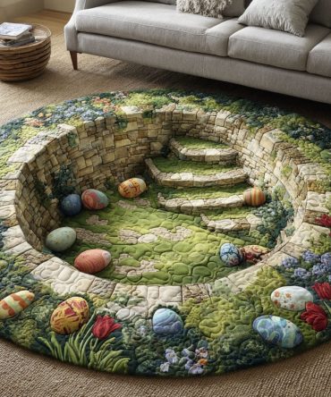 Meadow Surprise Round Area Rug - Soft Pastel Floral Playroom & Living Room Rug, Non-Skid Backing, Stain-Resistant Easy Care