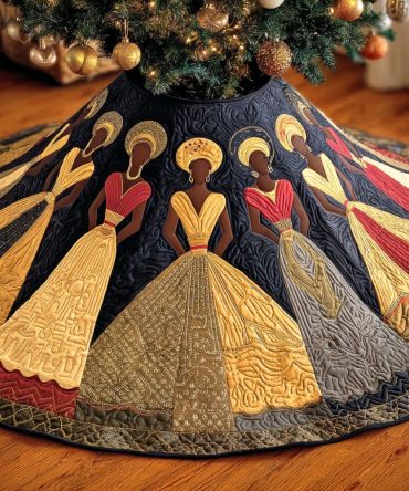 Melanin Dreams Quilted Christmas Tree Skirt - Rich-Toned Holiday Tree Skirt With Warm Quilting, Stylish Base For Seasonal Decor And Gifts