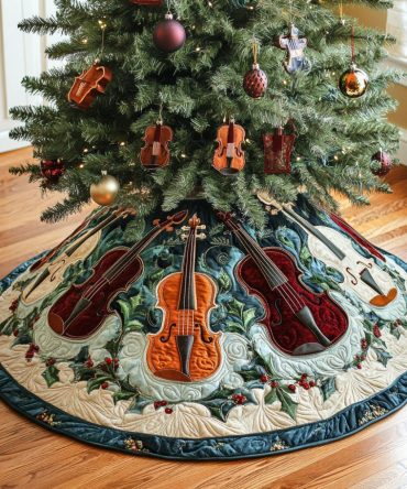 Melodic Harmony Quilted Tree Skirt — Harmonious Musical Design With Luxurious Quilting For A Polished Holiday Display