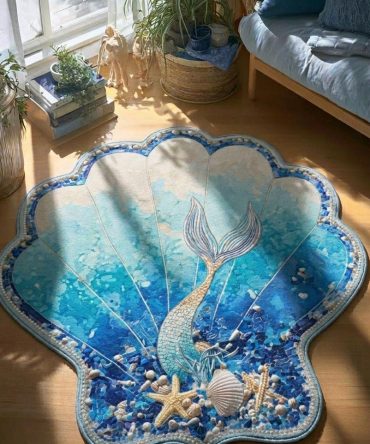 Mermaid Secret - Iridescent Custom-Shaped Area Rug, Soft Microfiber Coastal Accent With Anti-Slip Backing For Kids & Nursery
