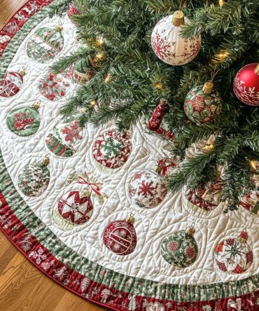 Merry Blooms Quilted Tree Skirt — Floral Holiday Christmas Skirt, Plush Quilted Design, Reversible, Cozy Base For Presents & Decor