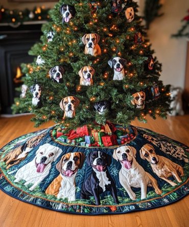 Merry Boxer Moments Quilted Tree Skirt — Joyful Canine Holiday Accent, Soft Quilting & Practical Floor Protection For Pet-Friendly Homes