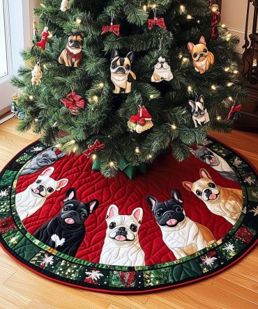 Merry Dog Christmas Quilted Tree Skirt — Festive Multi-Breed Holiday Decor With Plush Backing & Easy Closure, Perfect Stocking-Stuffer For Pet Fans