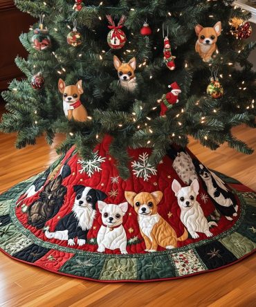 Merry Dogmas Quilted Christmas Tree Skirt — Whimsical Dog-Lover Holiday Base, Plush Quilted Decorative Accent For Trees