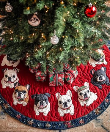 Festive Quilted French Bulldog Christmas Tree Skirt — Luxury Holiday Dog Decor, Soft Padding & Easy Closure, Perfect Gift For Pet Lovers