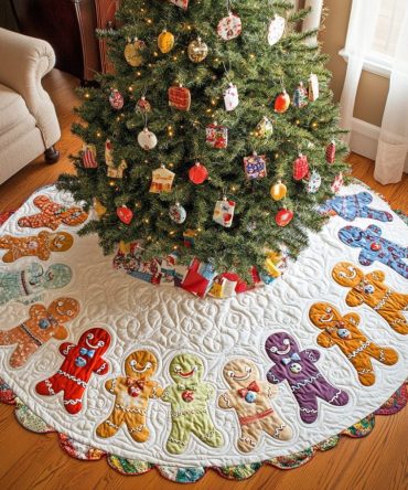 Merry Ginger Men Quilted Tree Skirt - Playful Gingerbread Men Christmas Skirt With Soft Quilting & Festive Cheer