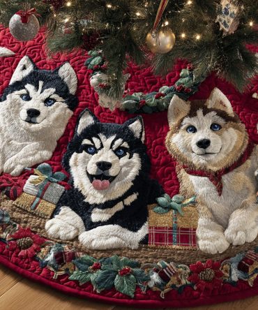 Merry Husky Trail Quilted Tree Skirt — Charming Holiday Decor For Dog Lovers, Soft Quilting & Stand-Covering Design