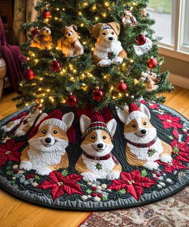 Merry Little Corgi Quilted Tree Skirt — Charming Dog-Themed Christmas Decor, Soft Insulation, Easy-Care, 48" For Most Trees