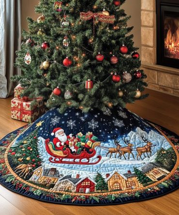 Merry Moments Quilted Christmas Tree Skirt — Classic Red & Green Holiday Tree Skirt, Soft Quilted Finish For Warm Festive Living Spaces