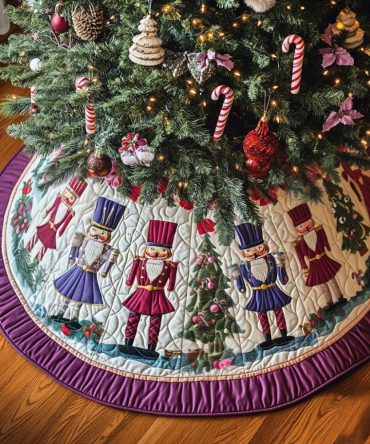 Merry Nutcrackers Quilted Christmas Skirt — Classic Nutcracker Parade Design With Plush Quilting & Easy-Clean Fabric For Holidays