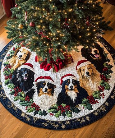 Merry Paws Quilted Tree Skirt — Playful Pet-Themed Holiday Base Cover, Soft Quilting, Durable & Easy-Care For Busy Households