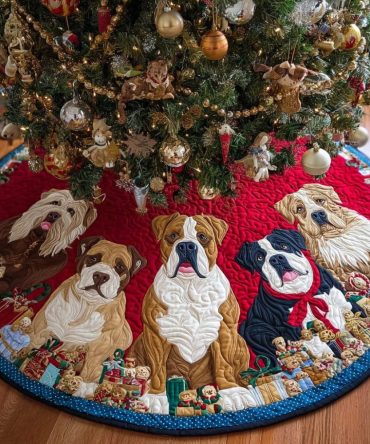 Merry Quilted Pitbull Christmas Tree Skirt — Holiday Dog Decor With Cozy Padding, Easy Installation For Festive Displays