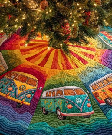 Glow Merry Roadtrip Quilted Tree Skirt - Soft Quilted Fabric, Easy-Care Holiday Accent, Ideal Gift & Tree Base Cover