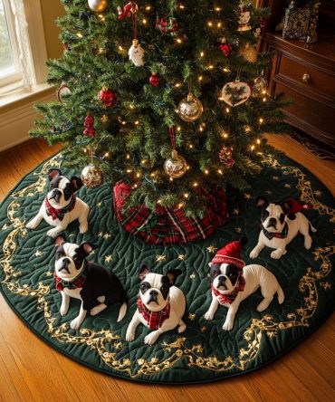 Merry Terrier Magic Quilted Tree Skirt — Charming Dog Holiday Decor With Quilted Elegance For Festive Living Rooms