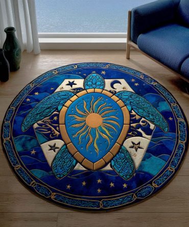 Midnight Current Round Rug - Deep Navy Wave Design With Subtle Shell Highlights, Durable Indoor Circular Rug For Modern Living Rooms And Home Offices