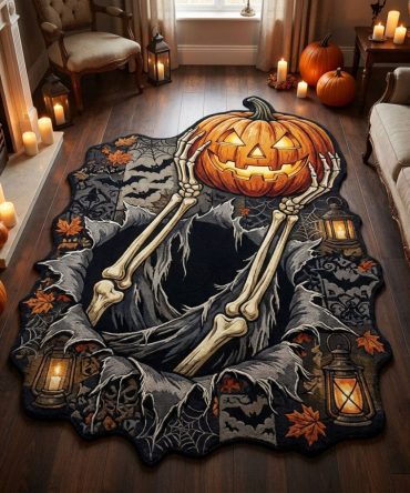 Midnight Harvest Halloween Rug — Custom-Shaped Autumn Floor Mat For Porch, Entryway, Living Room & Spooky Seasonal Decor