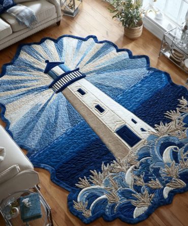 Midnight Lighthouse Path Rug — Coastal Nightscape Custom Area Rug, Dark Nautical Accent With Durable Non-Slip Backing
