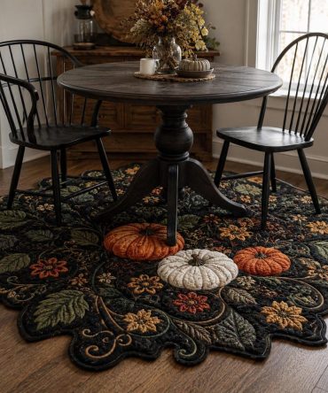 Midnight Pumpkin Garden Night Rug - Dark-Themed Pumpkin Shaped Decorative Mat, Plush Soft Floor Accent For Bedrooms & Entryways
