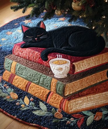 Midnight Reading Quilted Tree Skirt — Storybook Christmas Decor, Elegant Quilted Fabric For Cozy Holiday Nights