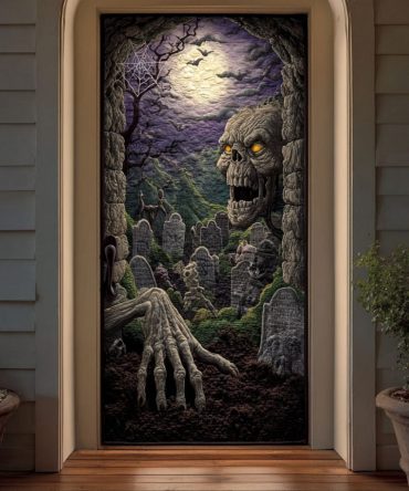 Midnight Reaper Quilted Halloween Door Cover — Grim Reaper Front Door Panel With Quilted Texture For Spooky Curb Appeal